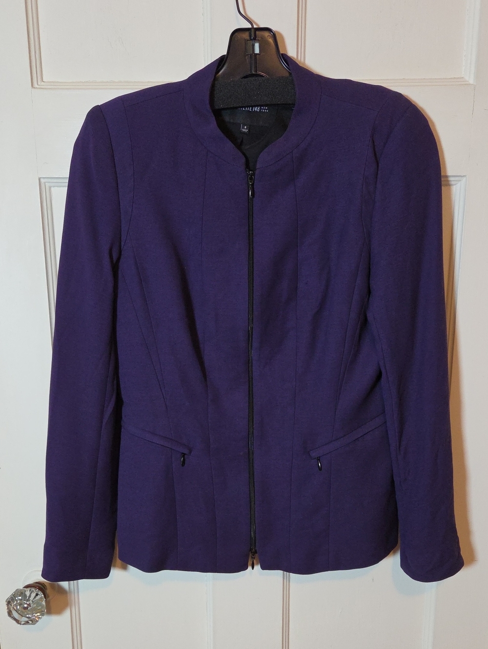 Lafayette 148 Women's Zip Up Blazer In Purple Cotton Blend Collarless Size 6